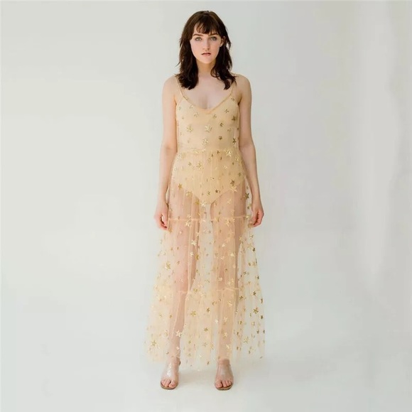 Golden Galaxy Sparkle Mesh Maxi Dress Cover Up - Picture 3 of 9